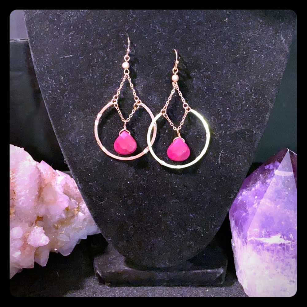 Magenta Stone Dangle Hoop Fashion Earrings